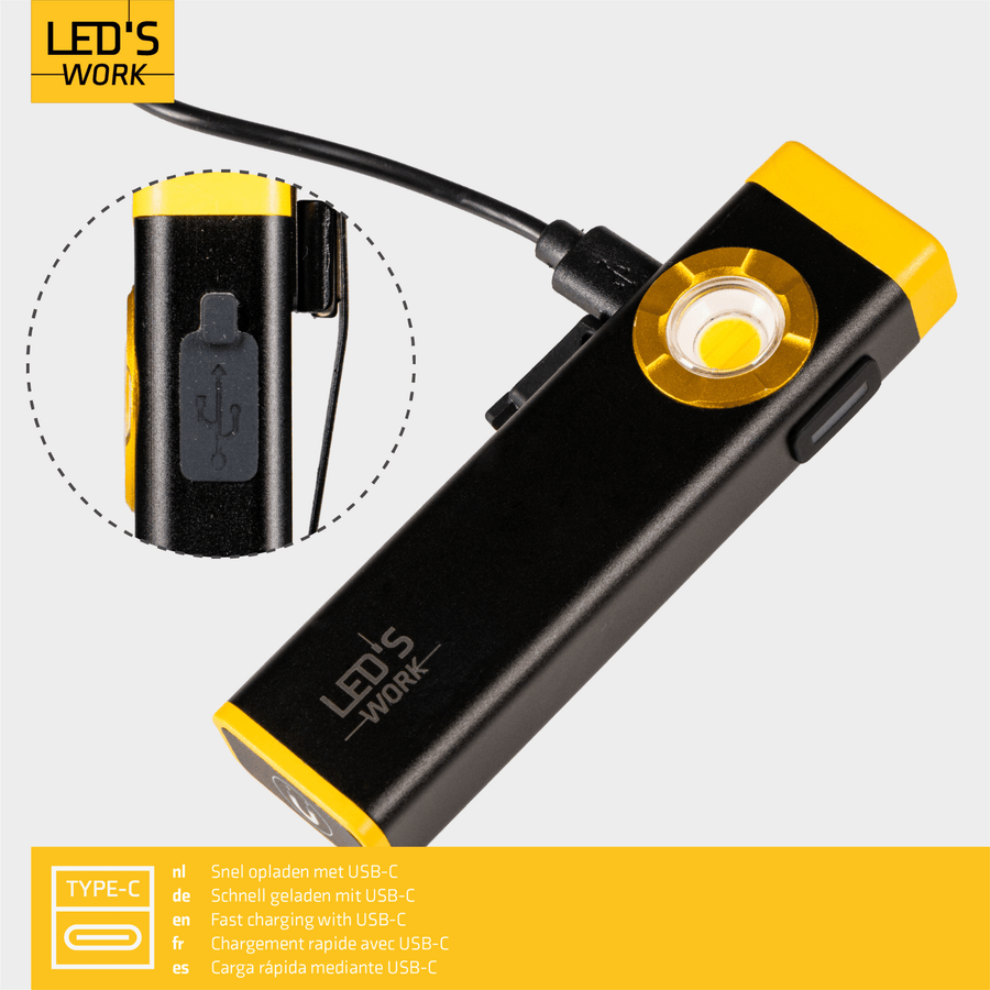 LED's Work Compacte LED Mini Zaklamp - Oplaadbaar - 3 verschillende lichtmodi en zoomfunctie Zaklampen led.gl