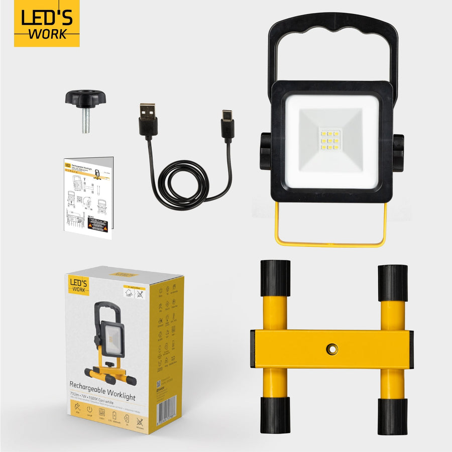 LED's Work draadloze LED Werklamp op accu 700lm - Oplaadbaar en kantelbaar - Zwart geel Werklampen led.gl