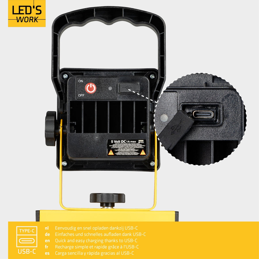 LED's Work draadloze LED Werklamp op accu 700lm - Oplaadbaar en kantelbaar - Zwart geel Werklampen led.gl