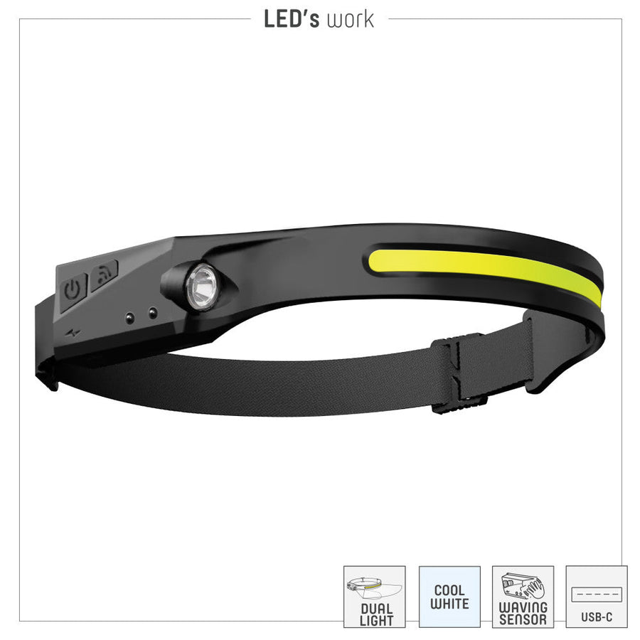 LED's Work Hoofdlamp - 3,5W 300lm 7000K LiPo (Lithium Polymer) 4,44Wh - IP44 Hoofdlampen led.gl