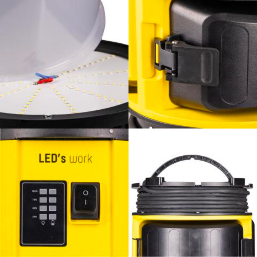 LED's Work 18V HybridPro Bouwlamp 12000lm - 360 graden licht - op accu en netstroom - 80W - IP55 & Rough Service Tested Werklampen led.gl