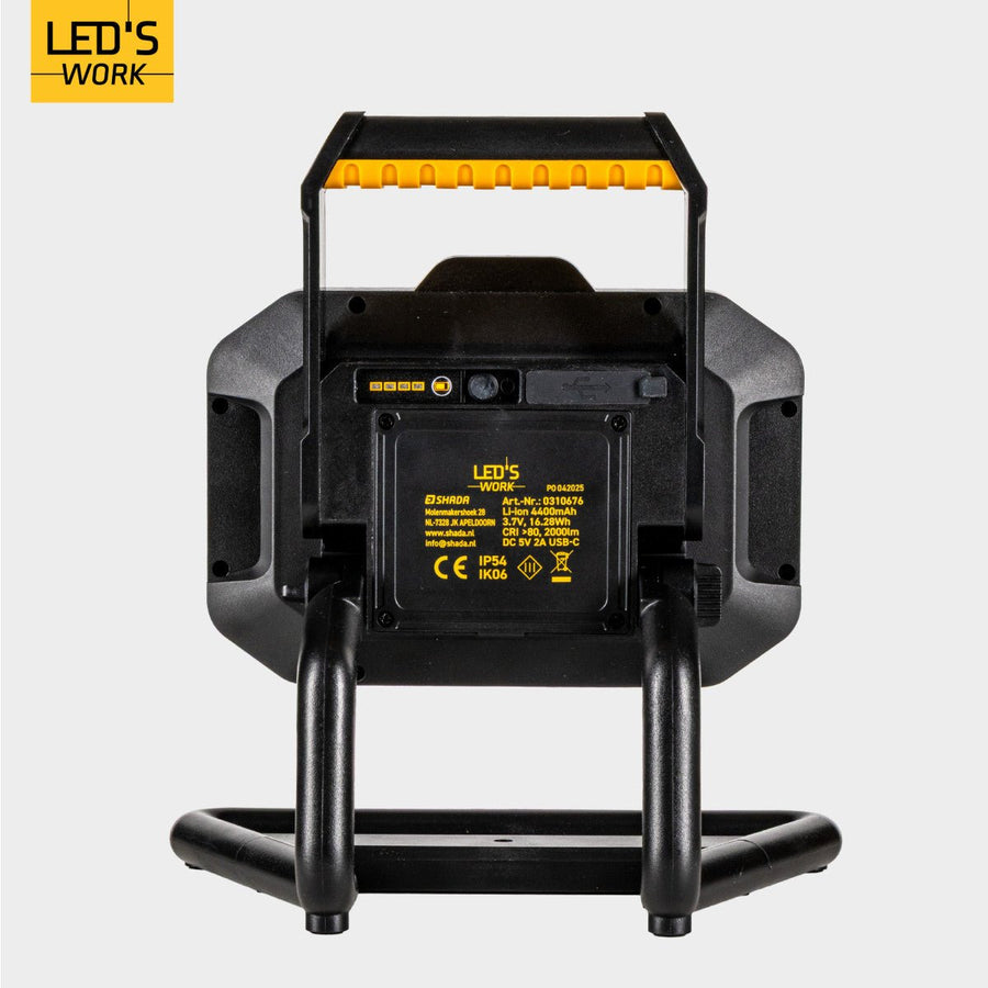 LED's Work LED oplaadbare Bouwlamp 20W 2000lm - Werkt draadloos op accu - Stof- en waterdicht - Inklapbaar Bouwlampen led.gl