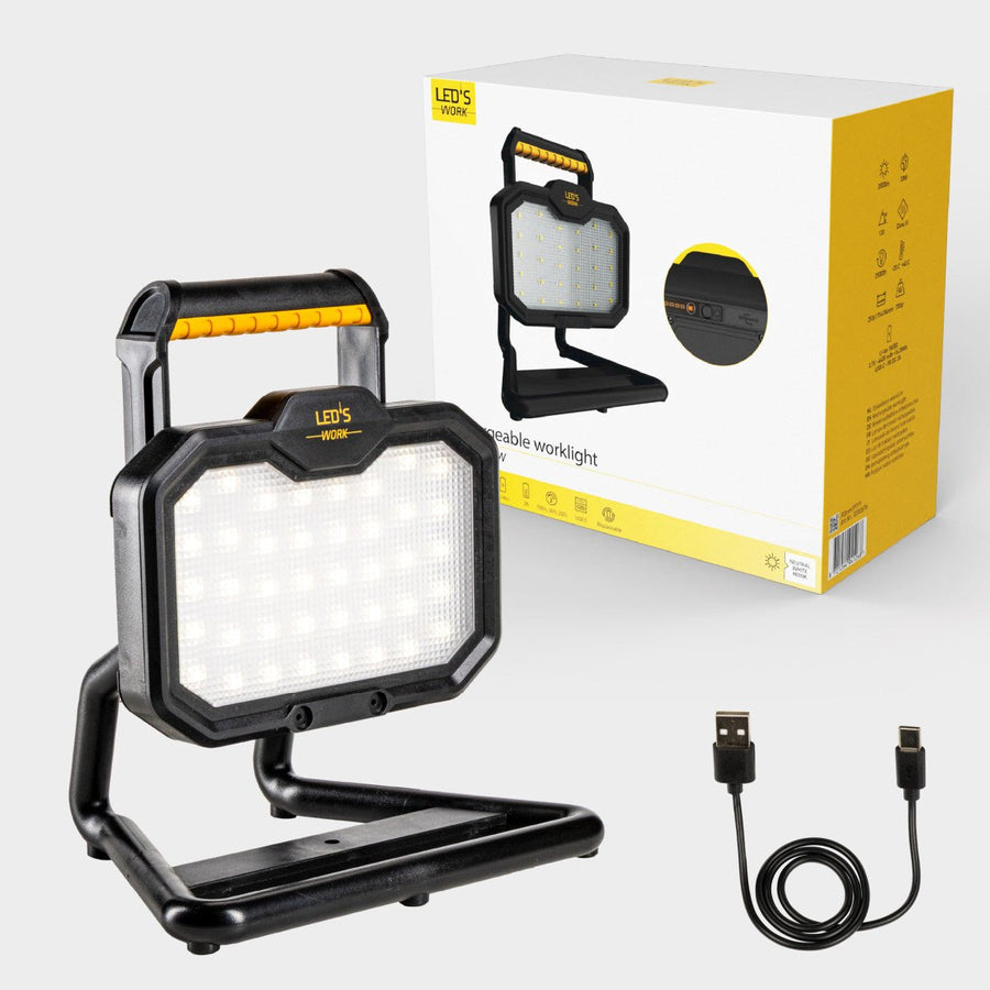 LED's Work LED oplaadbare Bouwlamp 20W 2000lm - Werkt draadloos op accu - Stof- en waterdicht - Inklapbaar Bouwlampen led.gl
