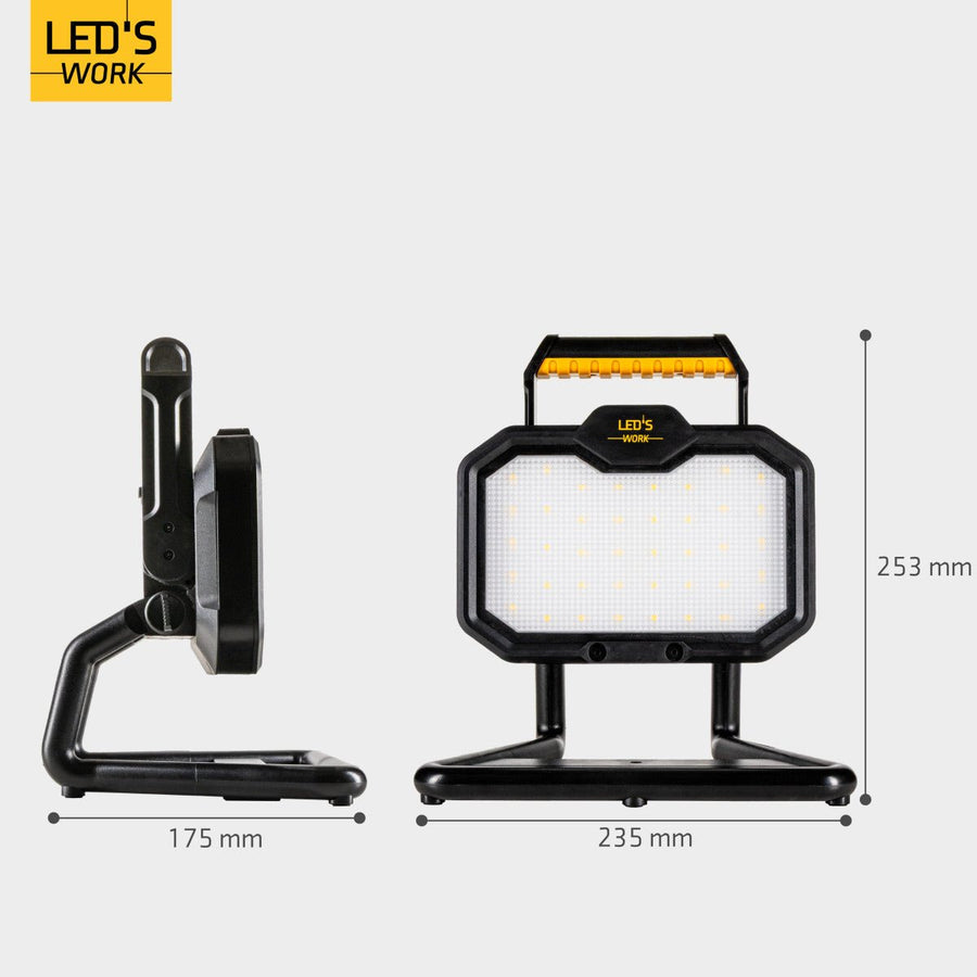 LED's Work LED oplaadbare Bouwlamp 20W 2000lm - Werkt draadloos op accu - Stof- en waterdicht - Inklapbaar Bouwlampen led.gl