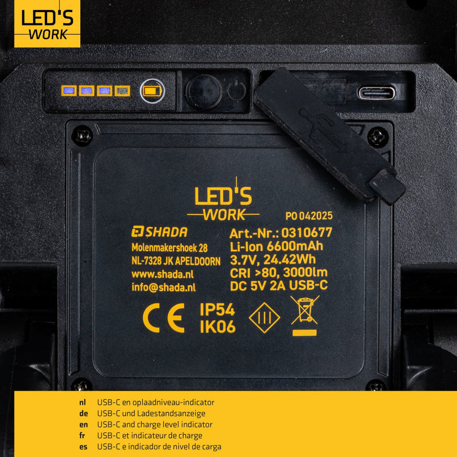LED's Work LED Bouwlamp Werklamp Oplaadbaar 4000lm 30W Opvouwbaar & Compact Werklampen led.gl