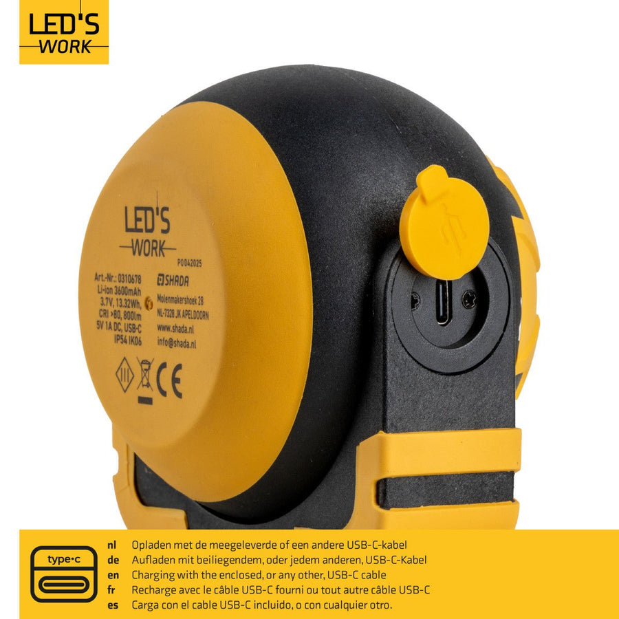LED's Work Oplaadbare LED Looplamp – Krachtige Draadloze 800 Lumen Werk- & Noodlamp Werklampen led.gl