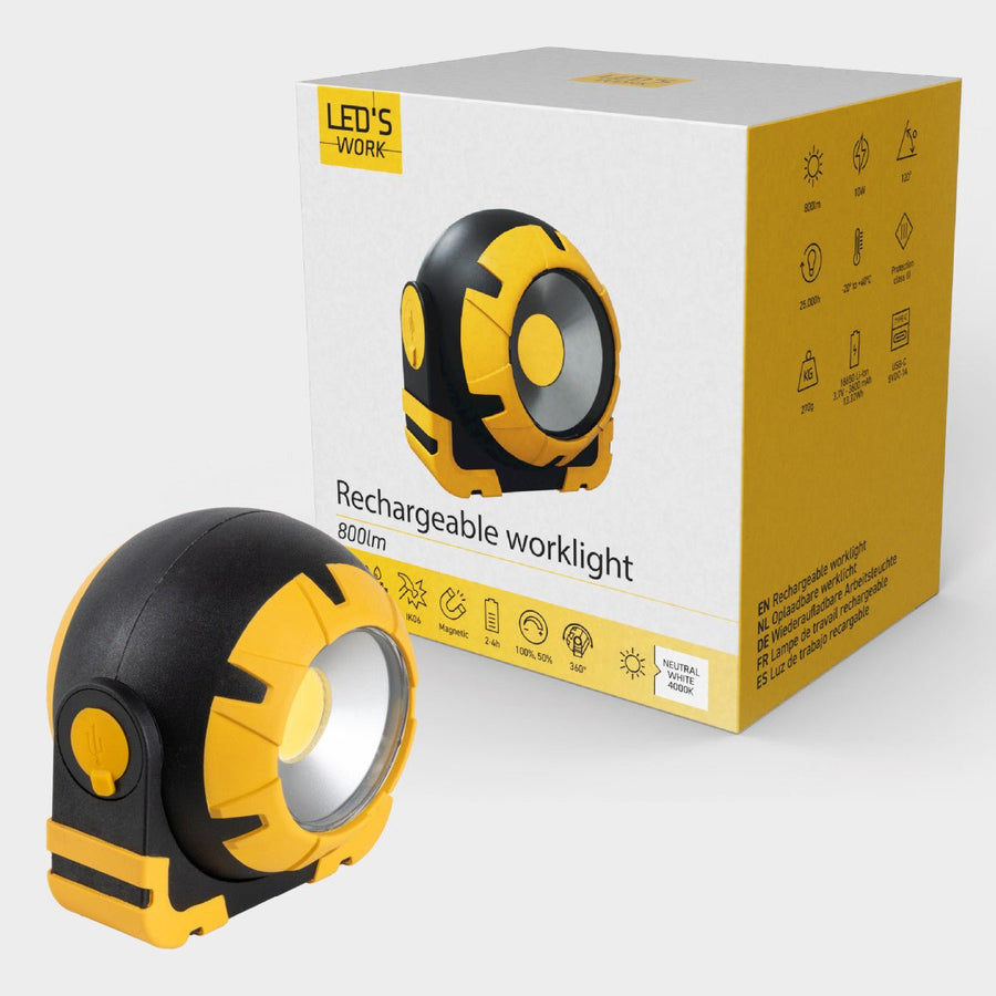 LED's Work Oplaadbare LED Looplamp – Krachtige Draadloze 800 Lumen Werk- & Noodlamp Werklampen led.gl