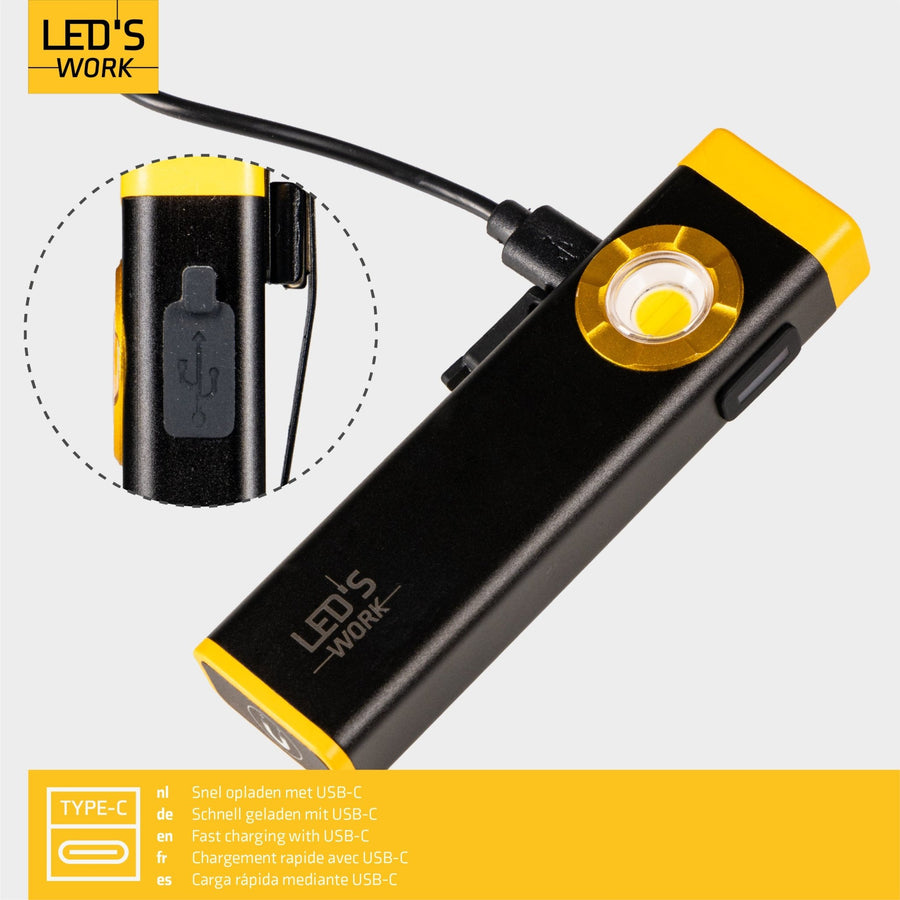 LED's Work Oplaadbare LED Mini Zaklamp met 3 lichtstanden (100, 500 en 700 Lumen) Zaklampen led.gl