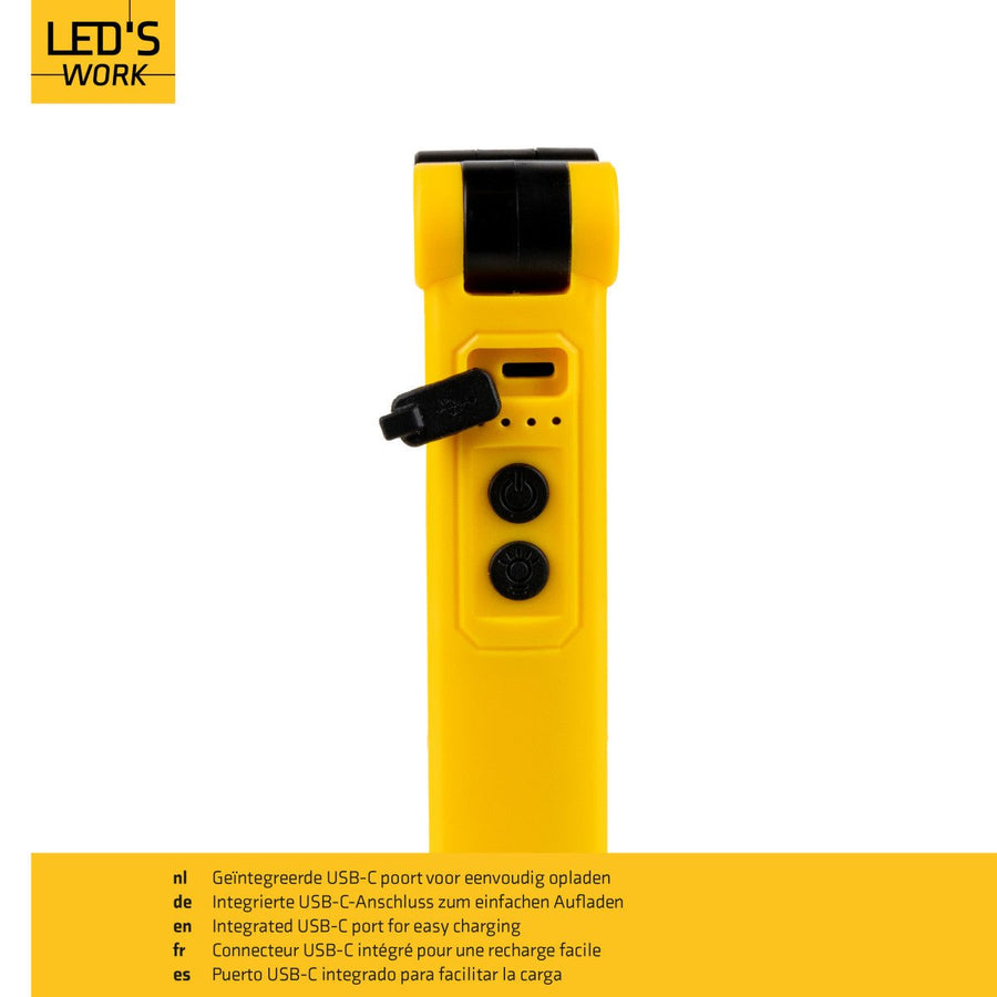 LED's Work Oplaadbare LED Werklamp op accu 600 - Werkt draadloos - Met magneet en haak Bouwlampen led.gl
