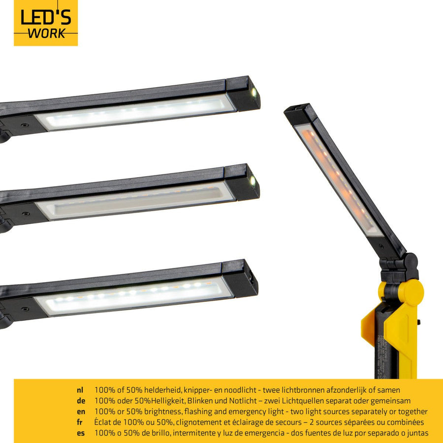 LED's Work Oplaadbare LED Werklamp op accu 600 - Werkt draadloos - Met magneet en haak Bouwlampen led.gl