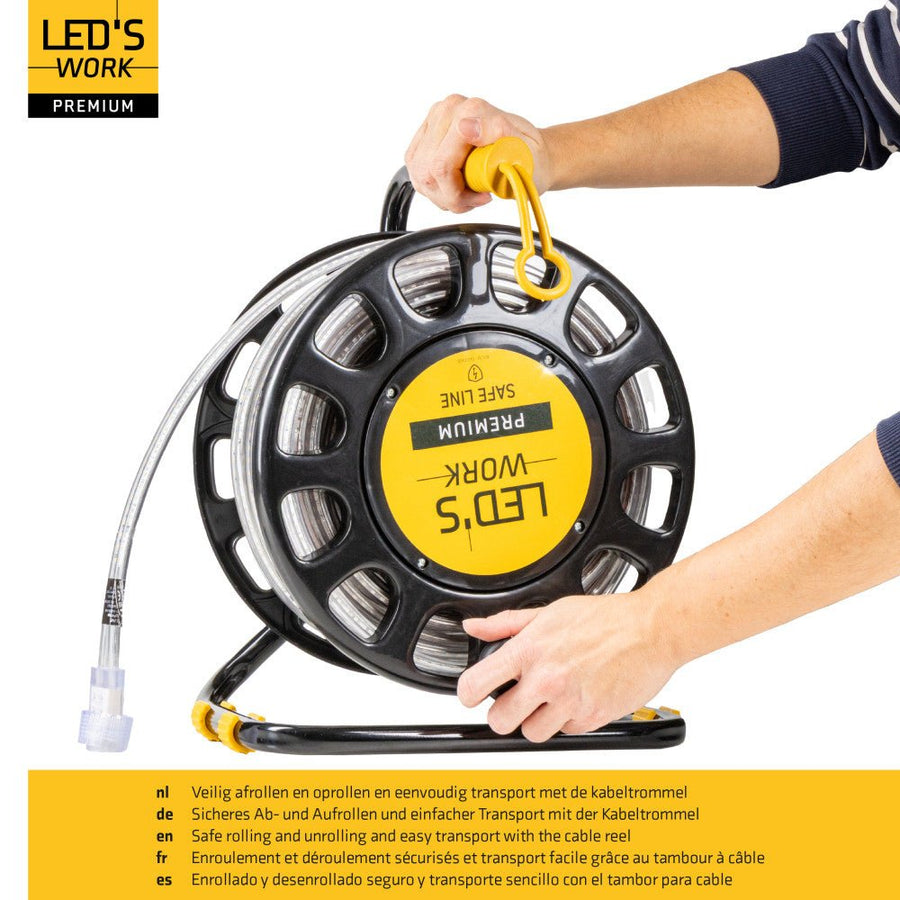 LED's Work Premium Safeline LED Lichtslang 25m 200W 48V 20 000lm 5000K Op Haspel Werklampen led.gl