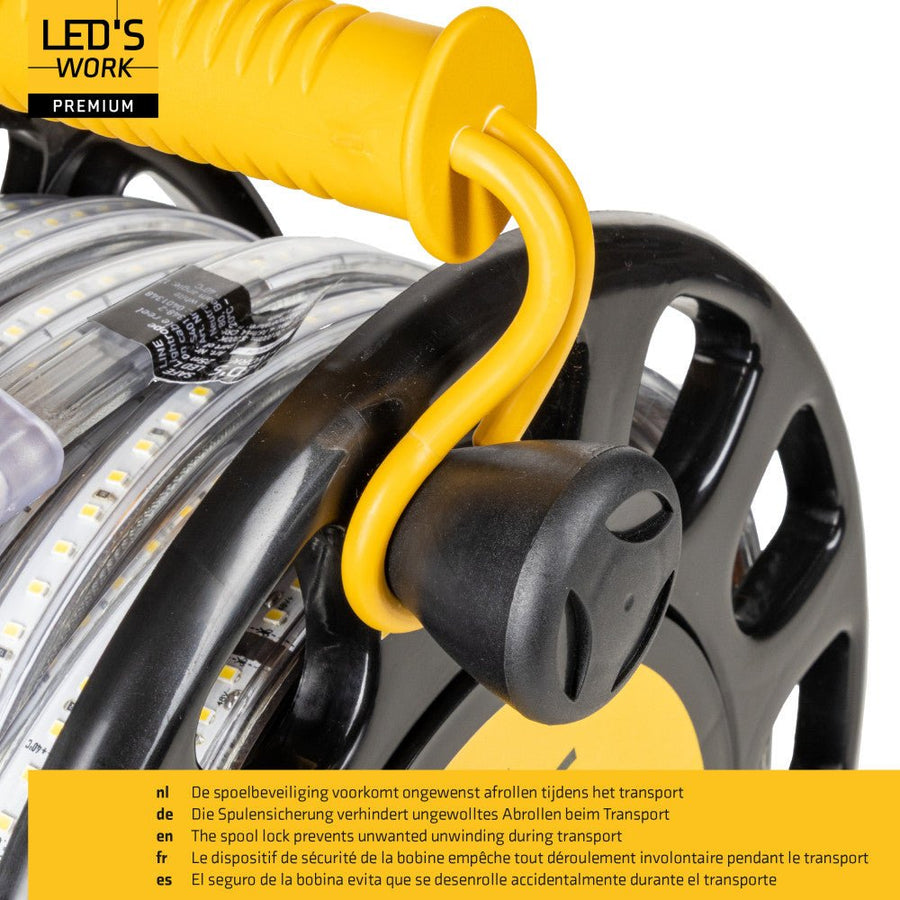 LED's Work Premium Safeline LED Lichtslang 25m 200W 48V 20 000lm 5000K Op Haspel Werklampen led.gl