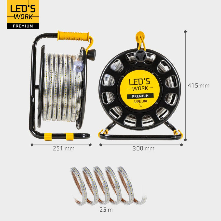 LED's Work Premium Safeline LED Lichtslang 25m 200W 48V 20 000lm 5000K Op Haspel Werklampen led.gl