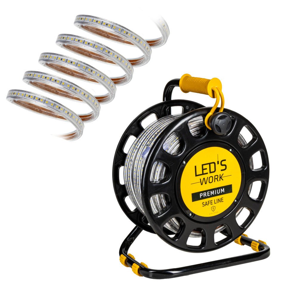 LED's Work Premium Safeline LED Lichtslang 25m 200W 48V 20 000lm 5000K Op Haspel Werklampen led.gl