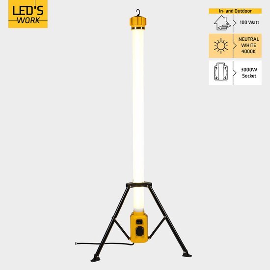 LED's Work Toren bouwlamp met extra stopcontact - Staaf werklamp - 100W - 12000 lm Bouwlampen led.gl