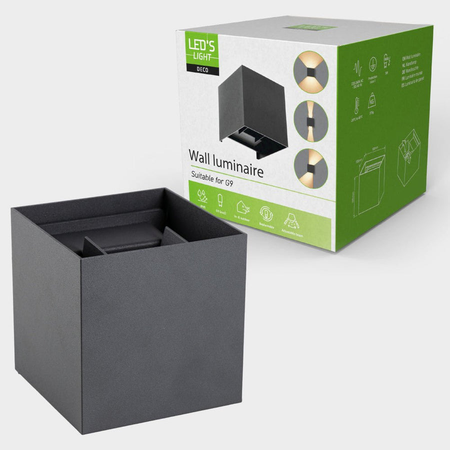 Lumo Cube Antraciet - Wandarmatuur zonder lichtbron - Excl 1xG9 - IP65 Wandlampen led.gl