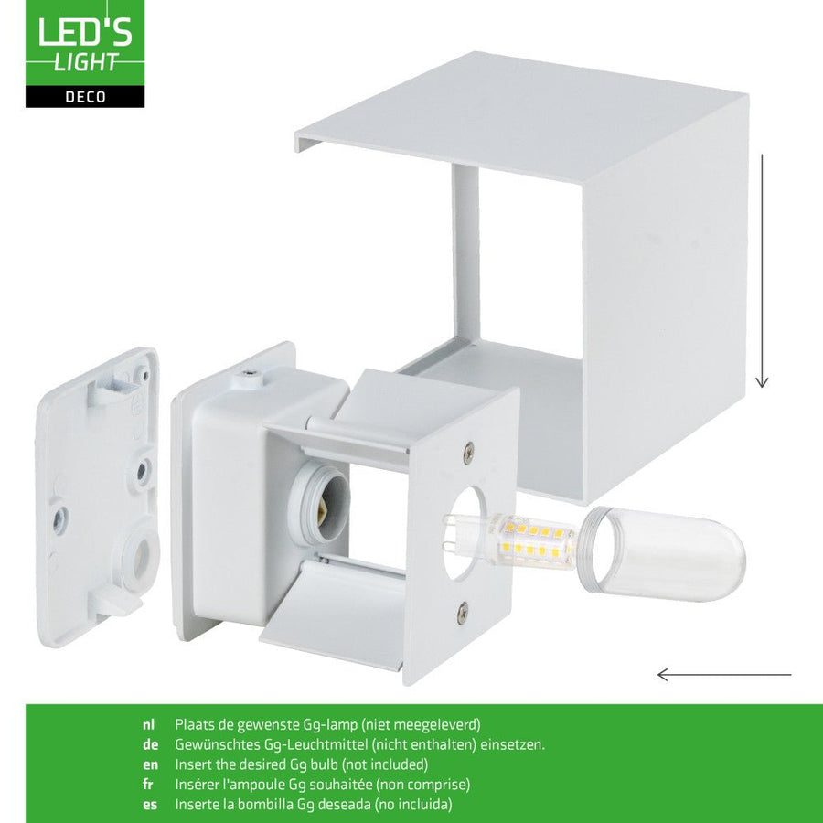 Lumo Cube Wit - Wandarmatuur zonder lichtbron - Excl 1xG9 - IP65 Wandlampen led.gl