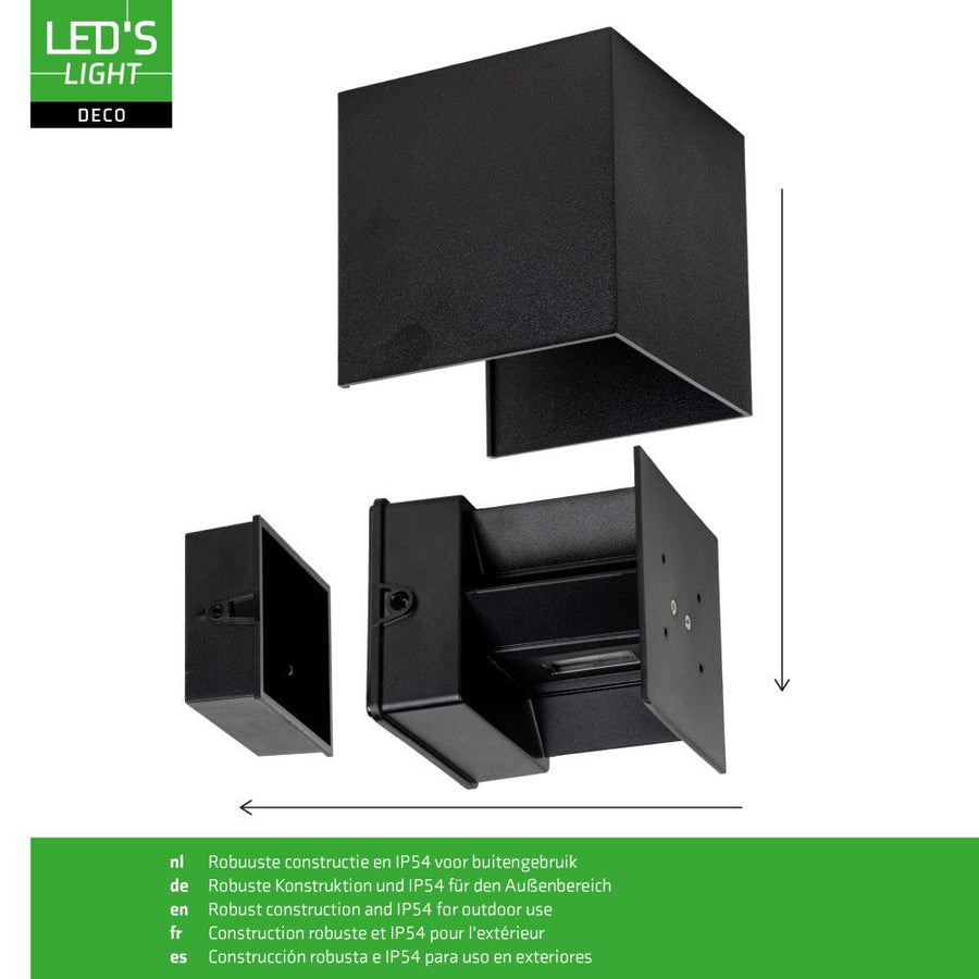 Lumo Qube Wandlamp Buitenlamp met Lichtbron - wandarmatuur - 380lm 1800K - Zwart - IP54 Wandlampen led.gl