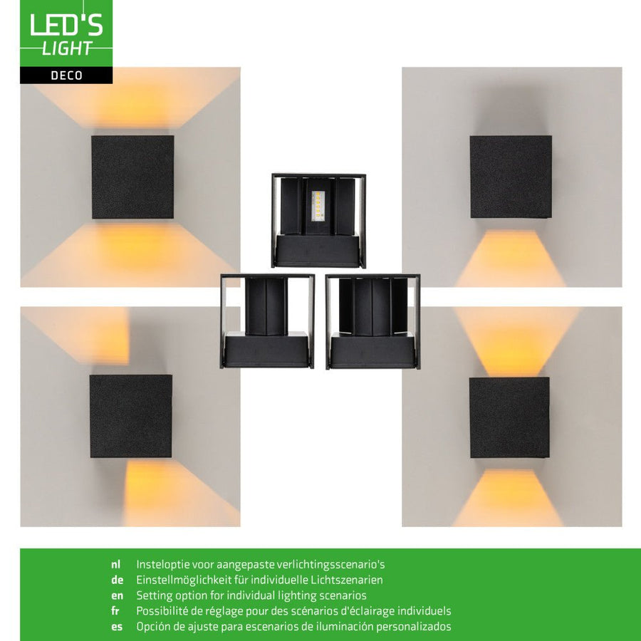 Lumo Qube Wandlamp Buitenlamp met Lichtbron - wandarmatuur - 380lm 1800K - Zwart - IP54 Wandlampen led.gl