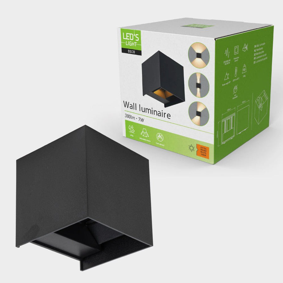 Lumo Qube Wandlamp Buitenlamp met Lichtbron - wandarmatuur - 380lm 1800K - Zwart - IP54 Wandlampen led.gl