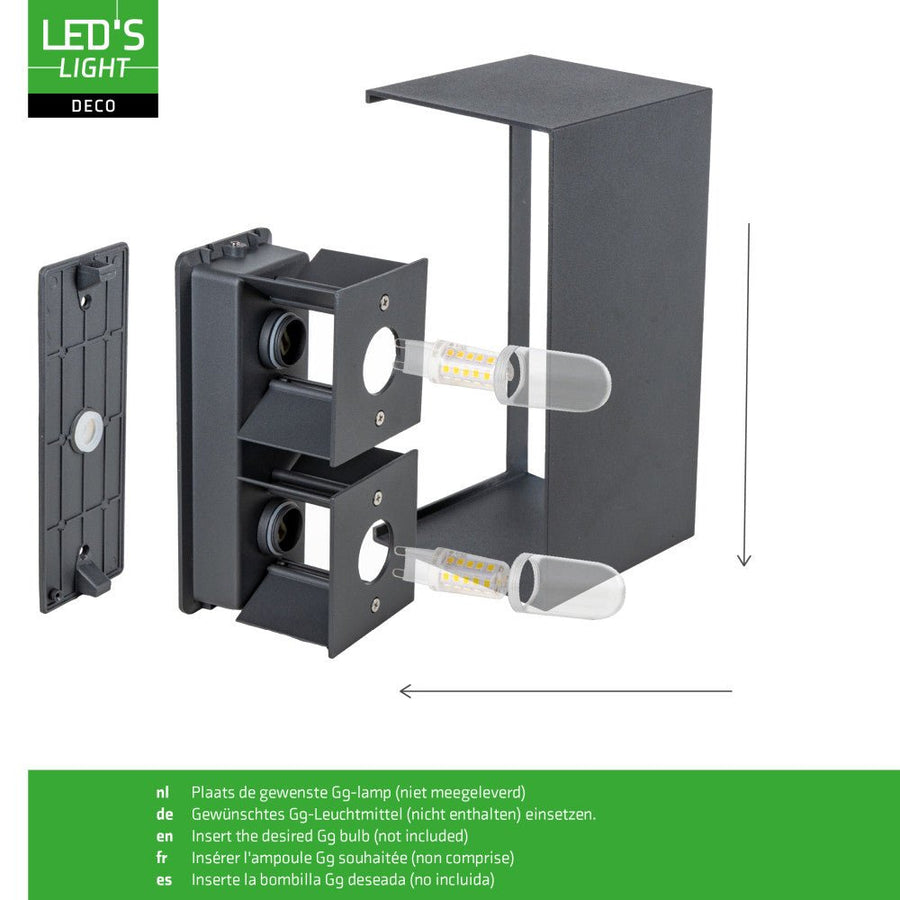 Lumo Recta Antraciet - Wandarmatuur zonder lichtbron - Excl 2xG9 - IP65 Wandlampen led.gl