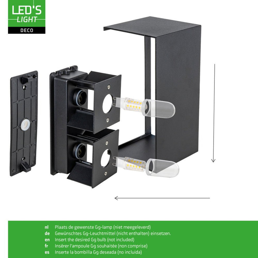 Lumo Recta Zwart - Wandarmatuur zonder lichtbron - Excl 2xG9 - IP65 Wandlampen led.gl