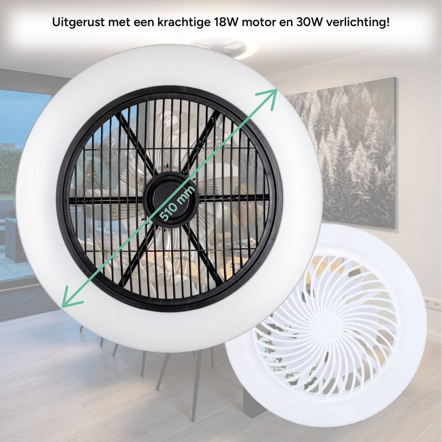 Moderno 3D plafondventilator met verlichting 50cm – Dimmen en lichtkleur instellen via afstandsbediening – Met zomer- en winterstand en timerfunctie Plafondventilatoren led.gl