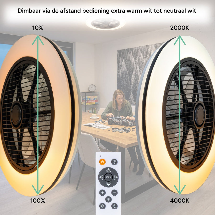 Moderno 3D plafondventilator met verlichting 50cm – Dimmen en lichtkleur instellen via afstandsbediening – Met zomer- en winterstand en timerfunctie Plafondventilatoren led.gl