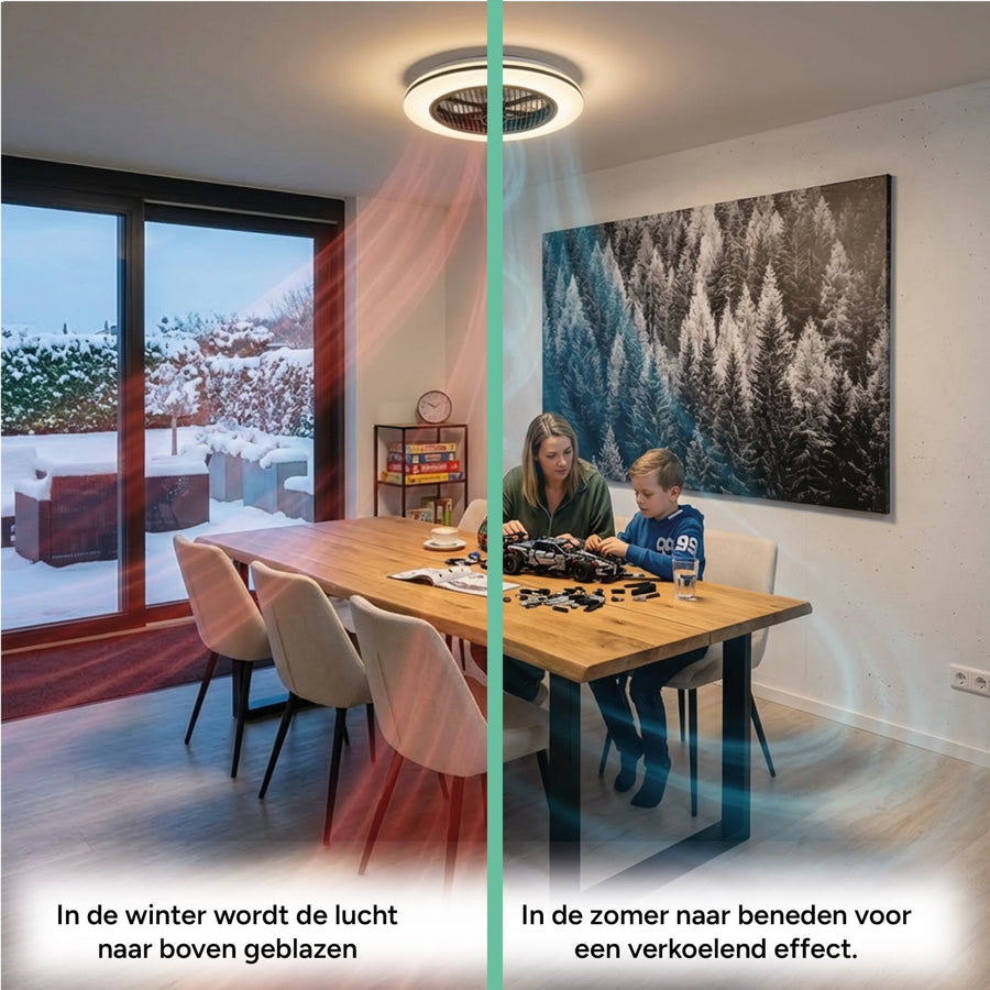 Moderno 3D plafondventilator met verlichting 50cm – Dimmen en lichtkleur instellen via afstandsbediening – Met zomer- en winterstand en timerfunctie Plafondventilatoren led.gl
