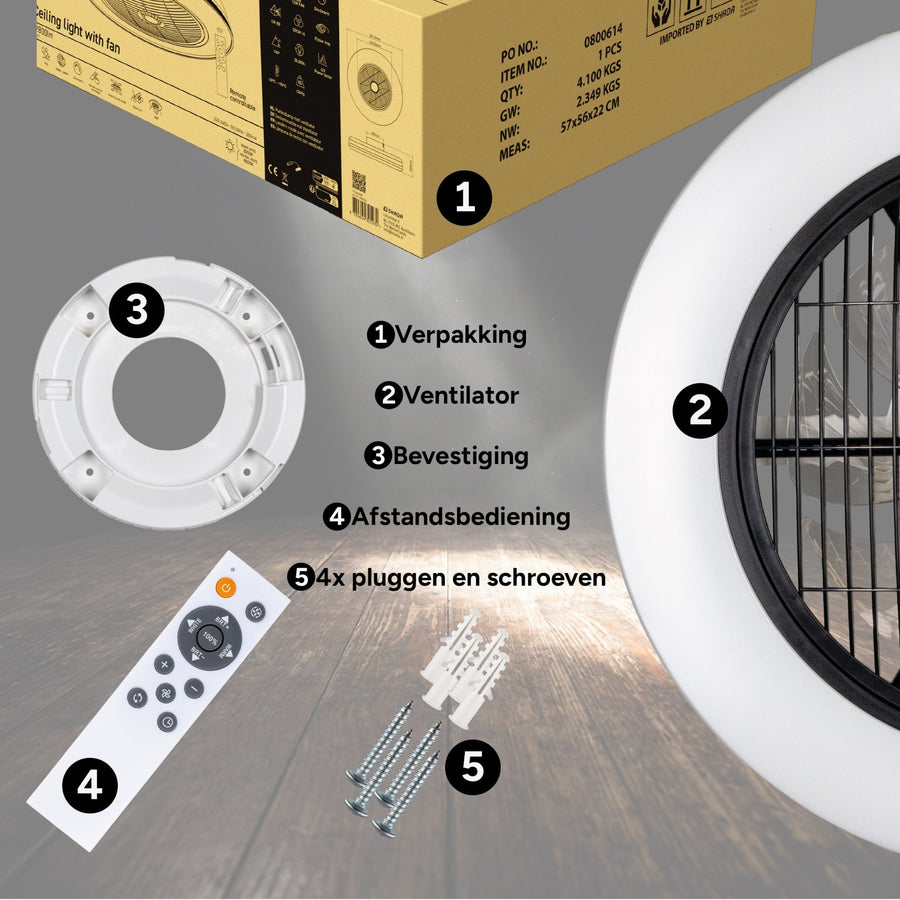 Moderno 3D plafondventilator met verlichting 50cm – Dimmen en lichtkleur instellen via afstandsbediening – Met zomer- en winterstand en timerfunctie Plafondventilatoren led.gl
