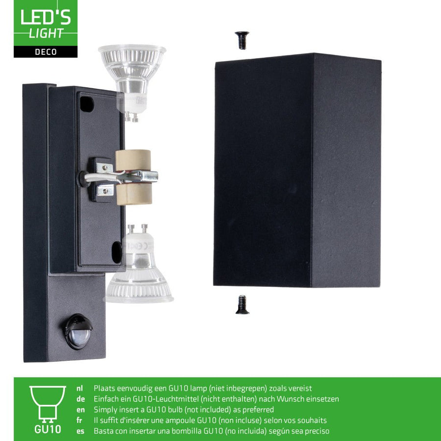 NØRD Up&Down Sensor - Aluminum - Wandarmatuur - 2xGU10 - Zwart Wandlampen led.gl