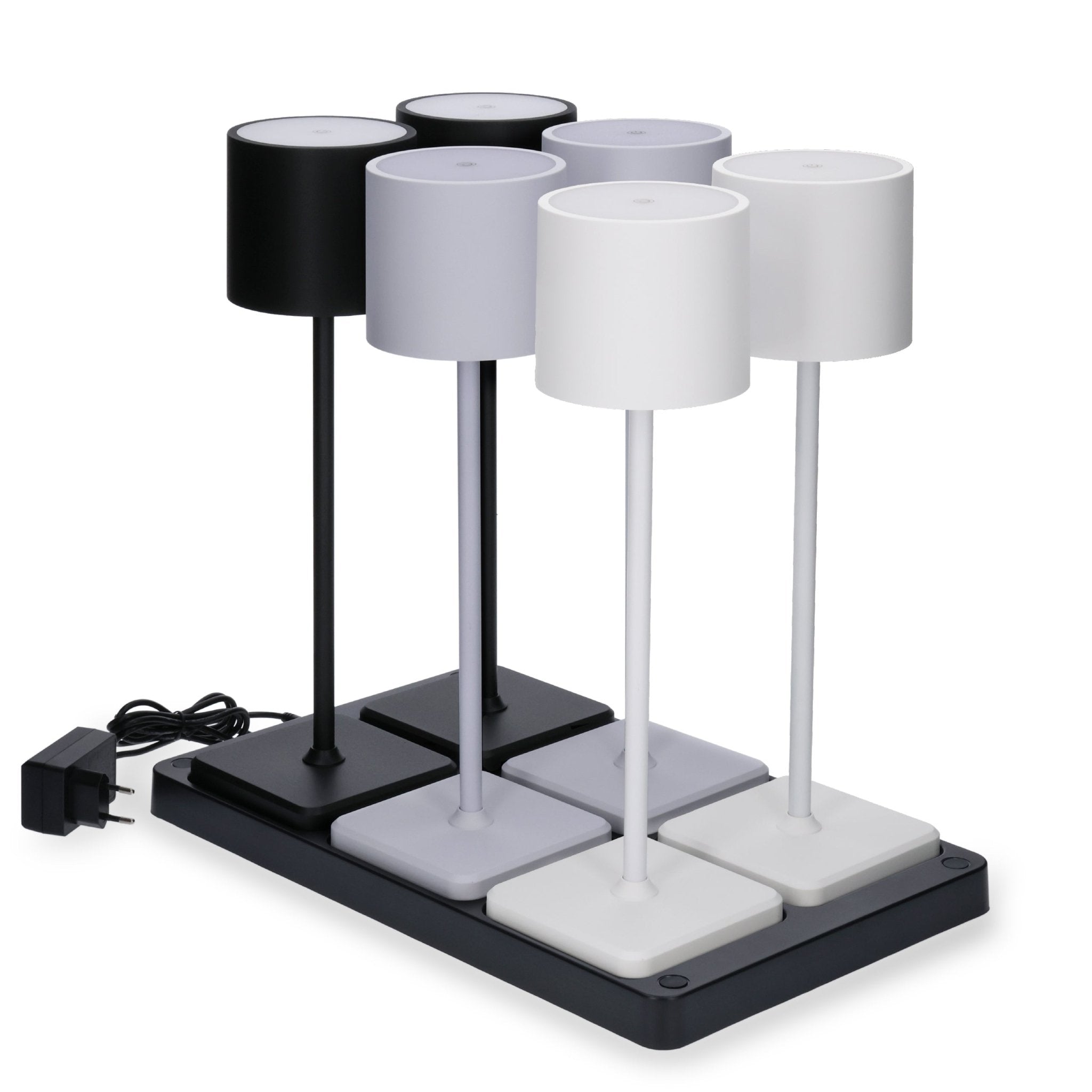 Oplaadstation voor 6 oplaadbare LED tafellampen - Docking met voeding - Zwart led.gl