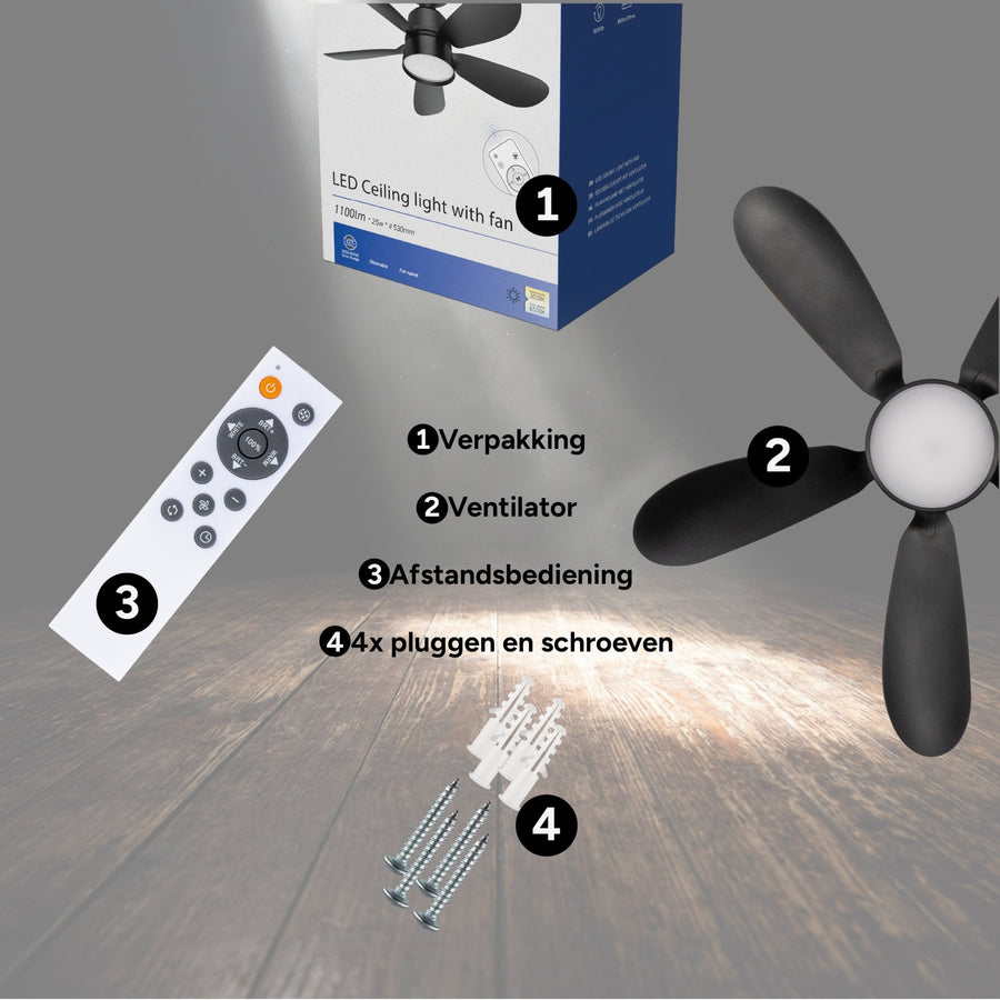 Plafondlamp met ventilator - 25W 1100lm 3000K/6500K Verwijderbare bladen Gemakkelijke installatie Plafondventilatoren led.gl