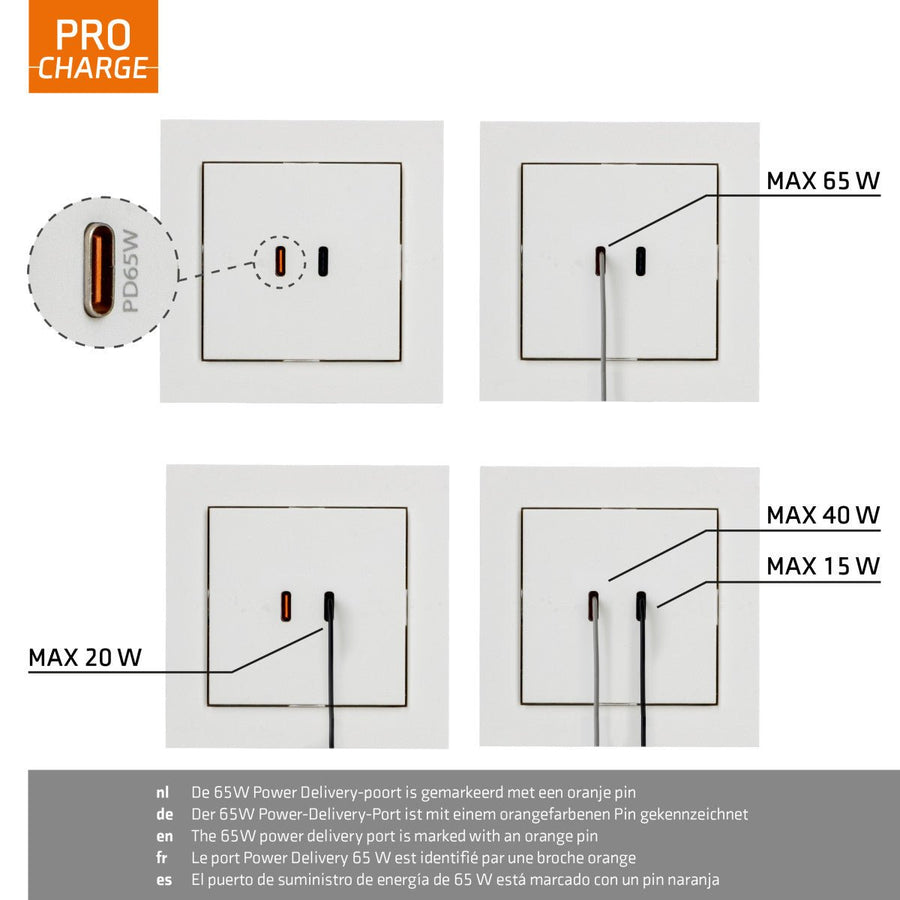 ProCharge USB-C inbouw wandcontactdoos stopcontact duo - 2 snelladers USB-C poorten - Universeel - Wit Stekkers led.gl