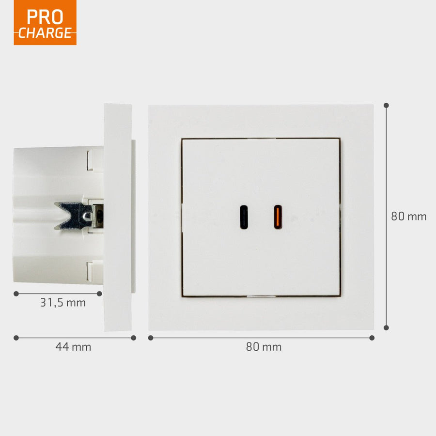 ProCharge USB-C inbouw wandcontactdoos stopcontact duo - 2 snelladers USB-C poorten - Universeel - Wit Stekkers led.gl