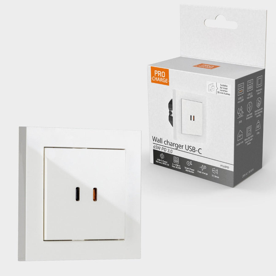 ProCharge USB-C inbouw wandcontactdoos stopcontact duo - 2 snelladers USB-C poorten - Universeel - Wit Stekkers led.gl