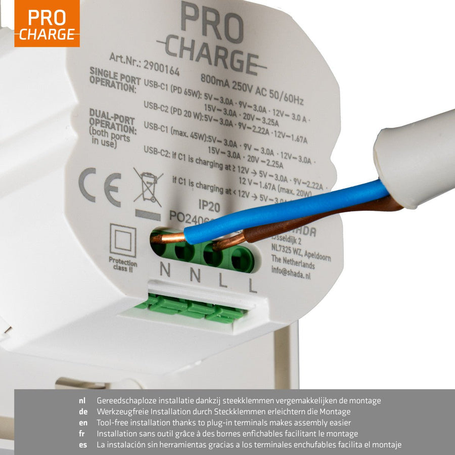 ProCharge USB-C inbouw wandcontactdoos stopcontact duo - 2 snelladers USB-C poorten - Universeel - Wit Stekkers led.gl
