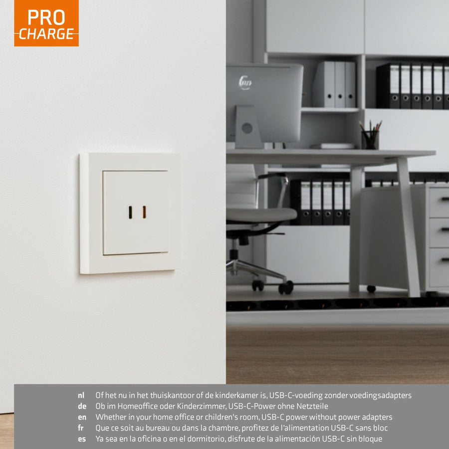 ProCharge USB-C inbouw wandcontactdoos stopcontact duo - 2 snelladers USB-C poorten - Universeel - Wit Stekkers led.gl