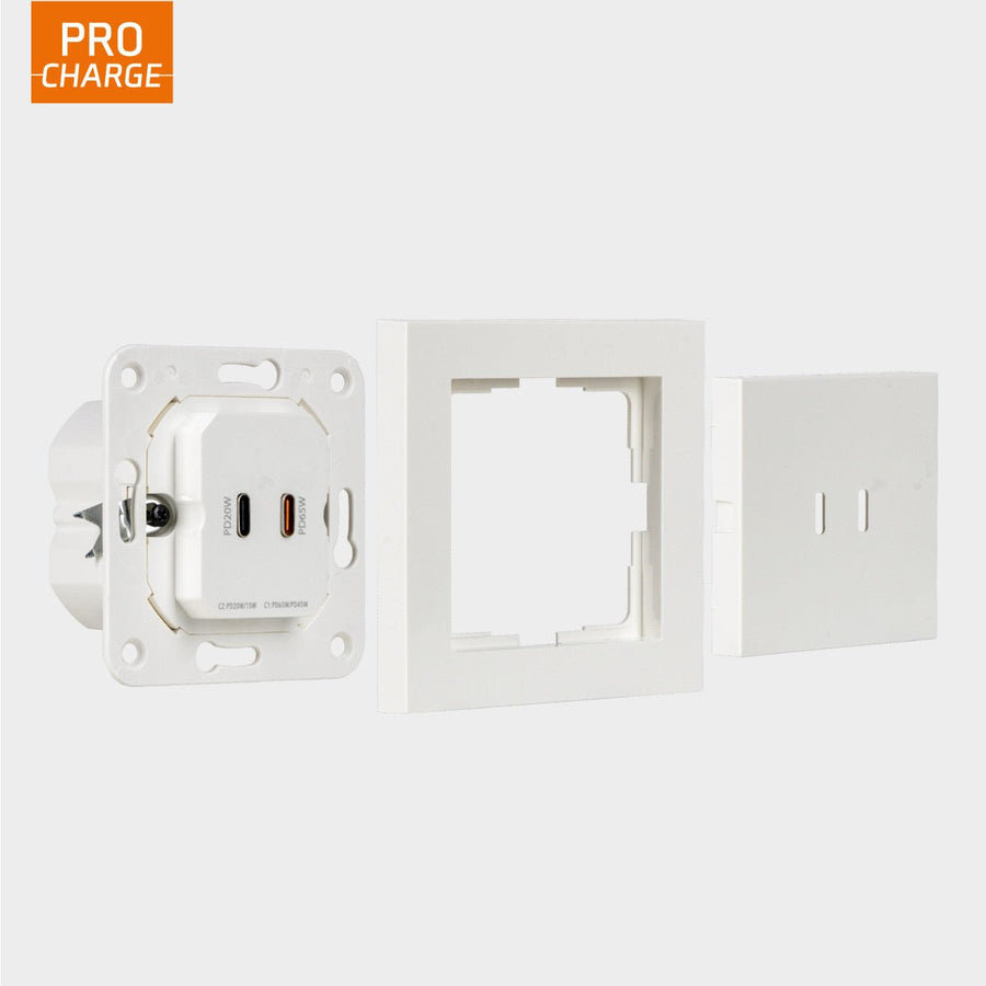 ProCharge USB-C inbouw wandcontactdoos stopcontact duo - 2 snelladers USB-C poorten - Universeel - Wit Stekkers led.gl