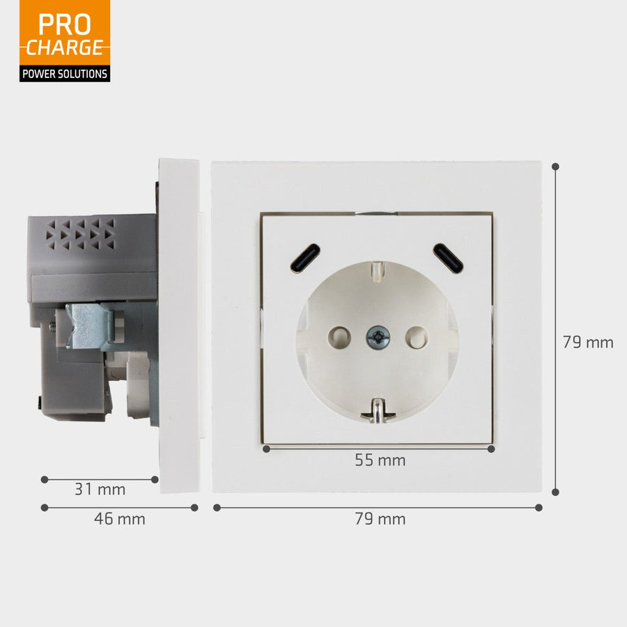 ProCharge USB-C wandcontactdoos inbouw met USB - 2 snelladers USB-C poorten - Universeel - Wit Stekkers led.gl