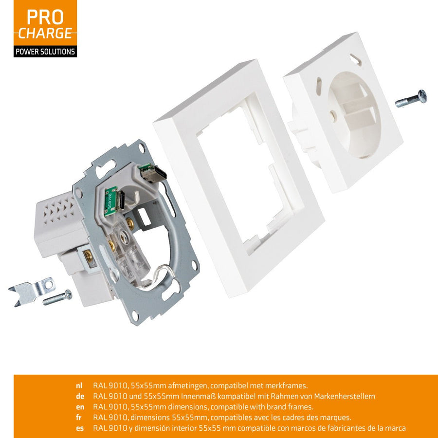 ProCharge USB-C wandcontactdoos inbouw met USB - 2 snelladers USB-C poorten - Universeel - Wit Stekkers led.gl