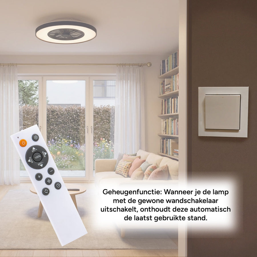 Proventa 3D Air Plafondlamp met Ventilator 60cm - Full room luchtcirculatie - Zomer & Winterstand – Licht en kleurtemperatuur instelbaar Plafondventilatoren led.gl