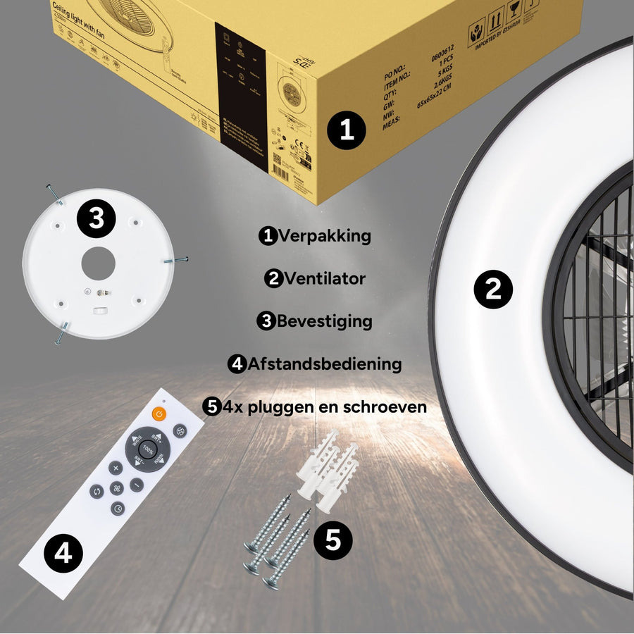 Proventa 3D Air Plafondlamp met Ventilator 60cm - Full room luchtcirculatie - Zomer & Winterstand – Licht en kleurtemperatuur instelbaar Plafondventilatoren led.gl
