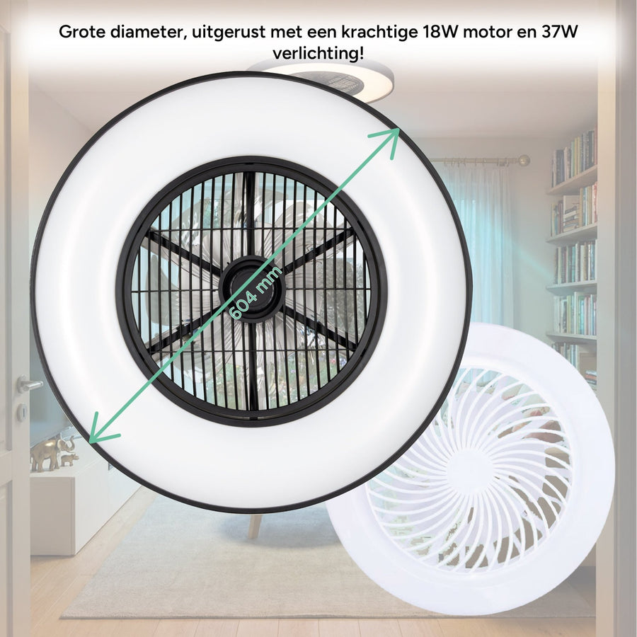 Proventa 3D Air Plafondlamp met Ventilator 60cm - Full room luchtcirculatie - Zomer & Winterstand – Licht en kleurtemperatuur instelbaar Plafondventilatoren led.gl
