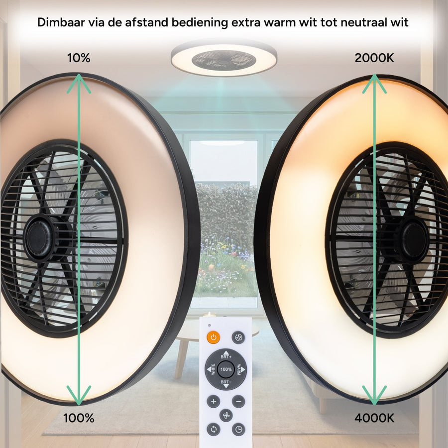 Proventa 3D Air Plafondlamp met Ventilator 60cm - Full room luchtcirculatie - Zomer & Winterstand – Licht en kleurtemperatuur instelbaar Plafondventilatoren led.gl