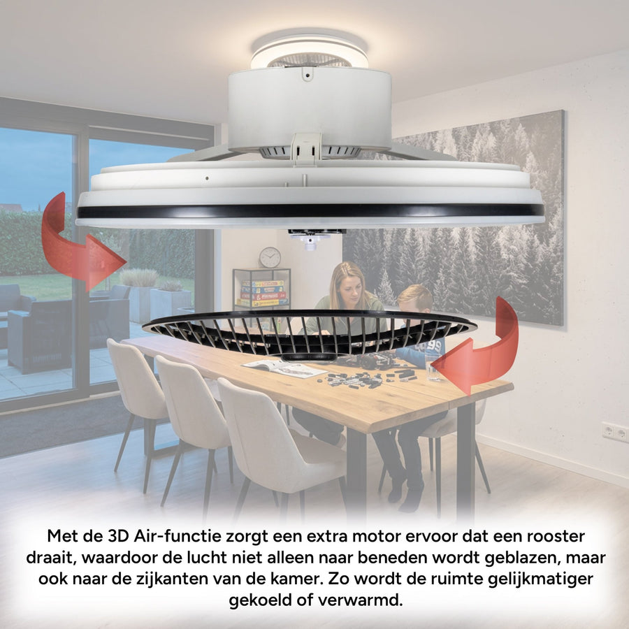 Proventa 3D Air Plafondventilator met verlichting 50 cm - Verspreidt lucht over hele kamer - Met afstandsbediening Plafondventilatoren led.gl