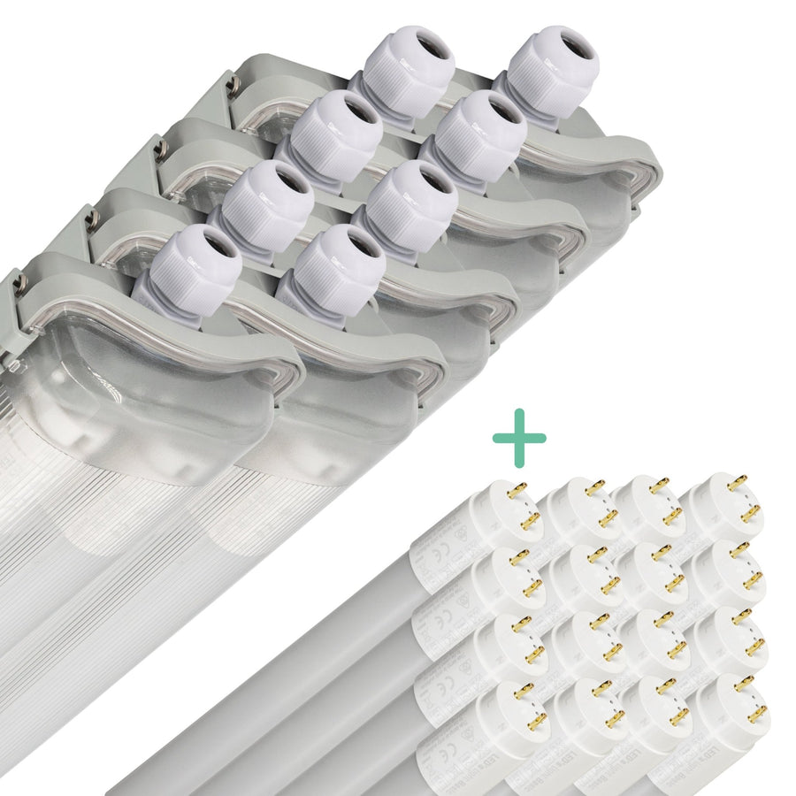 Proventa LED TL dubbel armaturen met 16 lampen 120 cm - Koud wit licht 6500 K - Voordeelverpakking - 8 stuks TL verlichting led.gl