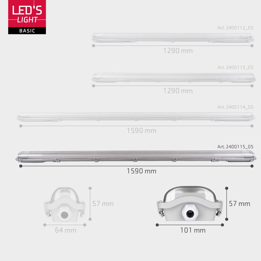 Proventa LED TL dubbel armatuur met 2 buizen 150 cm - Koud wit licht 6500 K - Waterdicht - Complete set TL verlichting led.gl