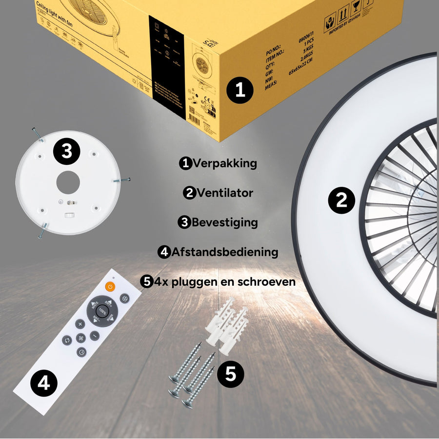 Proventa Premium Plafondventilator met lamp 60 cm - Zomer- en winterstand met afstandsbediening - Zwart Plafondventilatoren led.gl