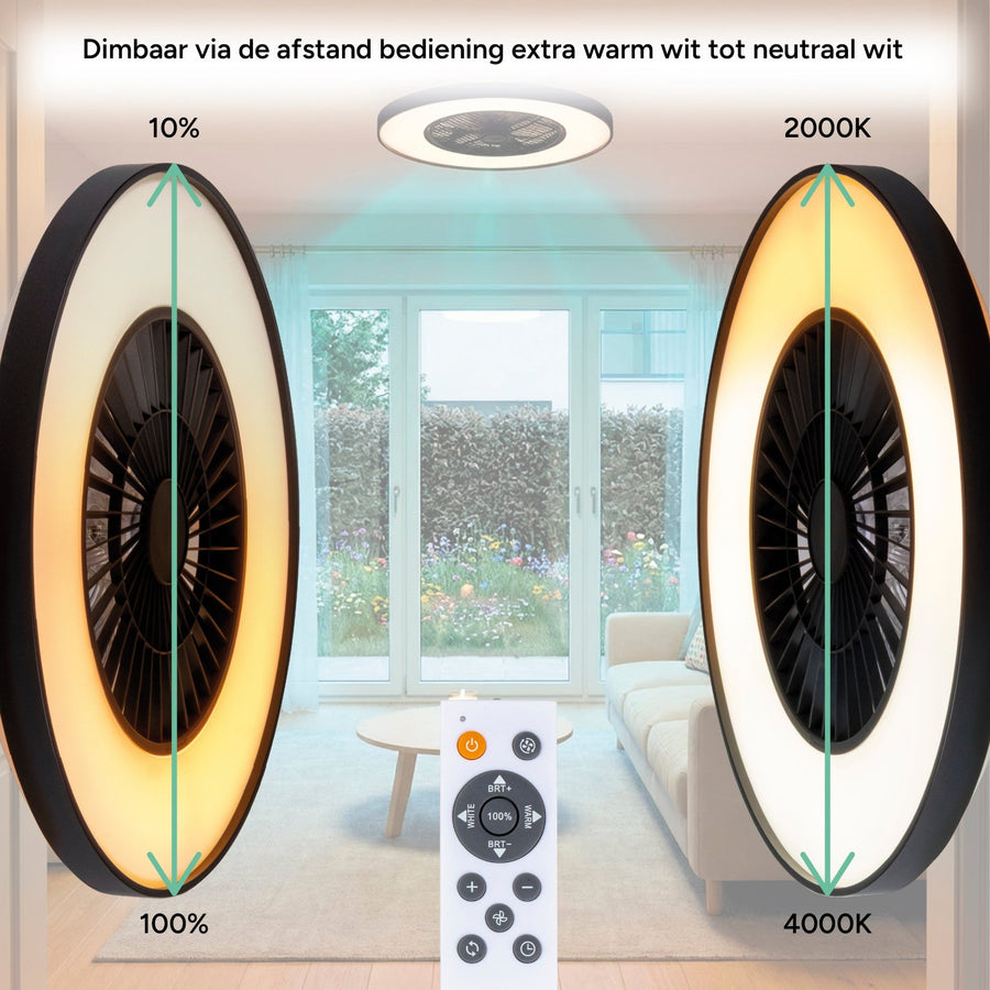 Proventa Premium Plafondventilator met lamp 60 cm - Zomer- en winterstand met afstandsbediening - Zwart Plafondventilatoren led.gl